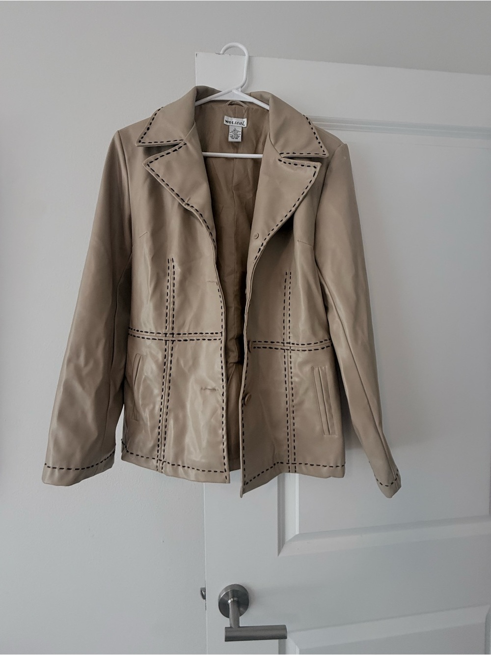 Wet Seal Taupe Leather Jacket with Contrast Stitching